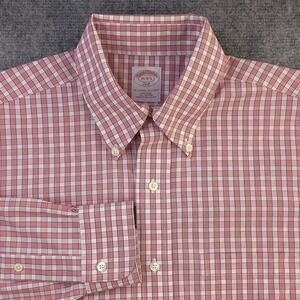 Brooks Brothers Dress Shirt 15 4/5 Non Iron Red Check Button Down Cotton